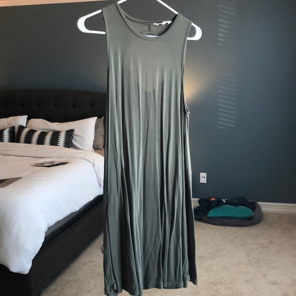 Two dresses olive green and blue and white striped